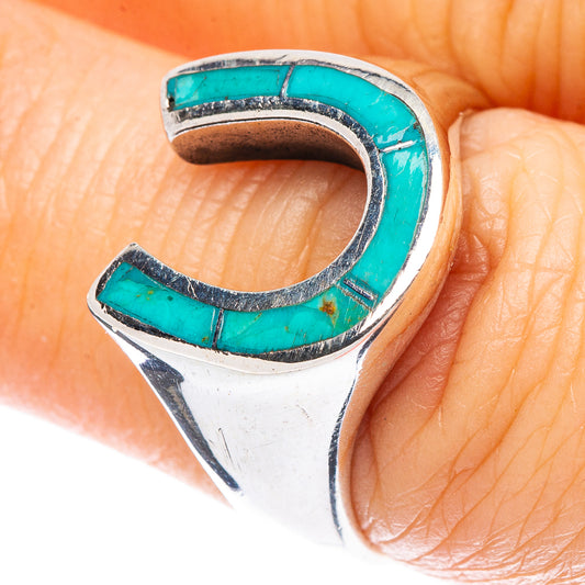 Turquoise Inlay Horseshoe Ring Size 7.25 (925 Sterling Silver) R2246