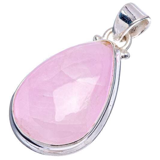 Kunzite teardrop pendant in .925 sterling silver with pink bezel and polished bail