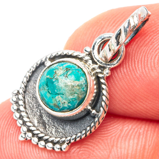 Turquoise pendant with round cabochon in .925 sterling silver halo setting