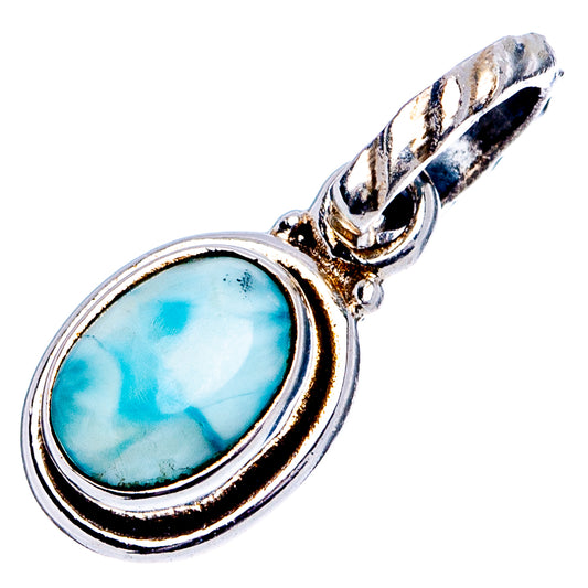 Oval larimar pendant with .925 sterling silver top loop and ornate bezel frame