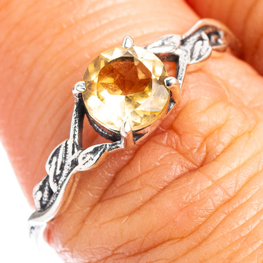Sterling silver dainty ring with oval citrine gemstone, ornate prong setting
