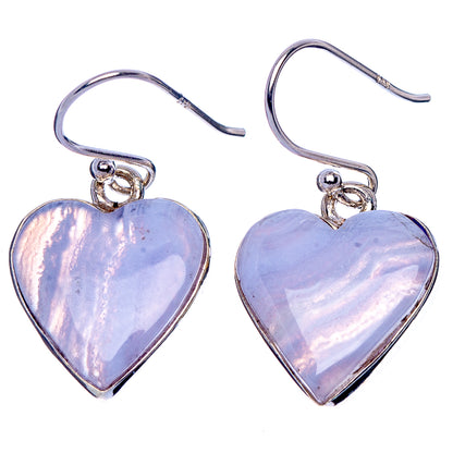 Blue Lace Agate Heart Earrings 1 1/4" (925 Sterling Silver) E1825