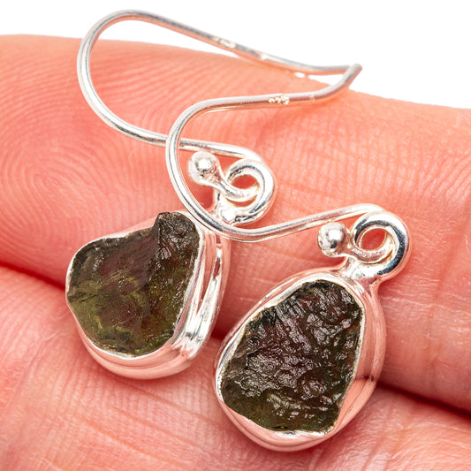 925 sterling silver rare moldavite drop earrings with teardrop rough green stones