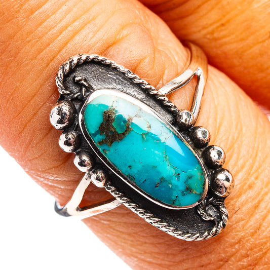 Turquoise oval cabochon ring in .925 sterling silver, size 8.75