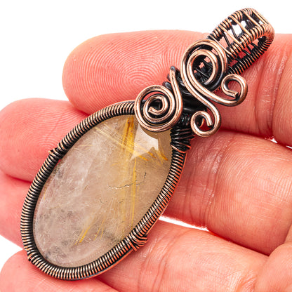 Rutilated Quartz Wire Wrap Pendant 2 1/4" (Oxidized Copper)