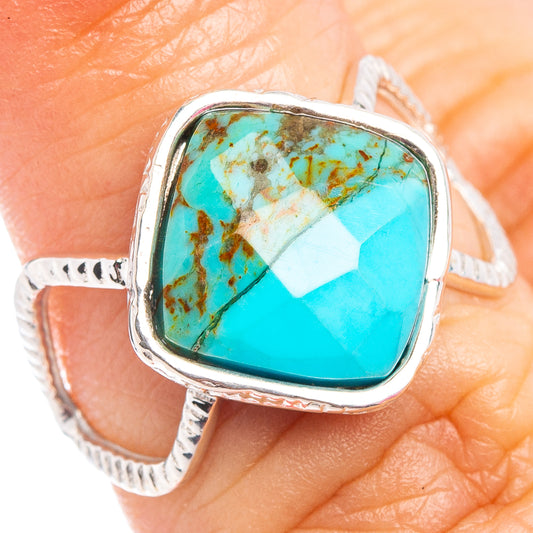 Turquoise square gemstone sterling silver ring, size 5.75, .925, split shank