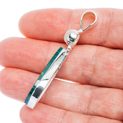 Premium Malachite In Chrysocolla, Rainbow Moonstone Pendant 2 1/8" (.925 Sterling Silver)