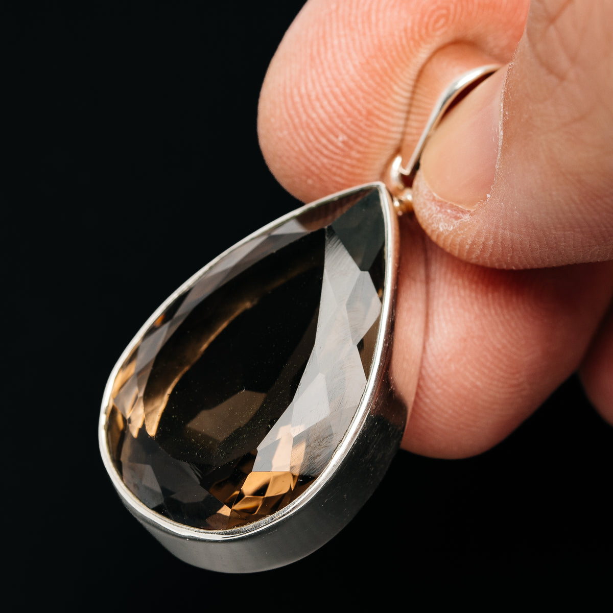 Premium 28ct Faceted Smoky Quartz Pendant 1 5/8" (.925 Sterling Silver)