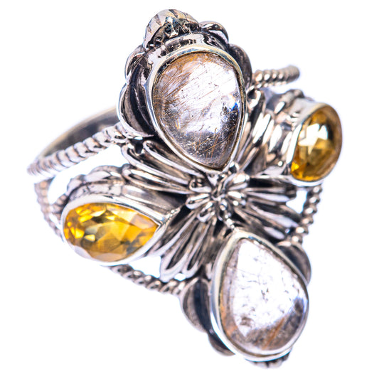 Large Rutilated Quartz, Citrine Ring Size 10.75 (925 Sterling Silver) R141373