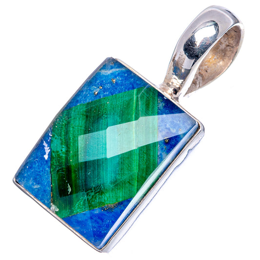 Malachite pendant with rectangular blue-green stone set in .925 sterling silver