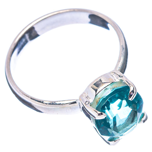 Sterling silver ring with blue-green faceted fluorite oval stone, size 5.75