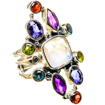 Signature Large Rainbow Moonstone, Tanzanite, Amethyst, Blue Quartz, Peridot, Garnet Ring Size 8.75 (925 Sterling Silver) RING138177