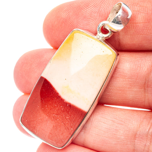 Mookaite pendant in .925 sterling silver, rectangular red and cream stone bezel