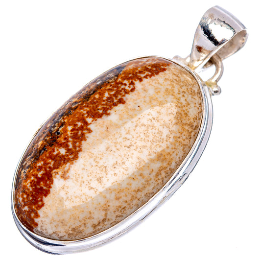 Sterling silver picture jasper pendant with oval speckled brown-and-cream stone, polished bezel