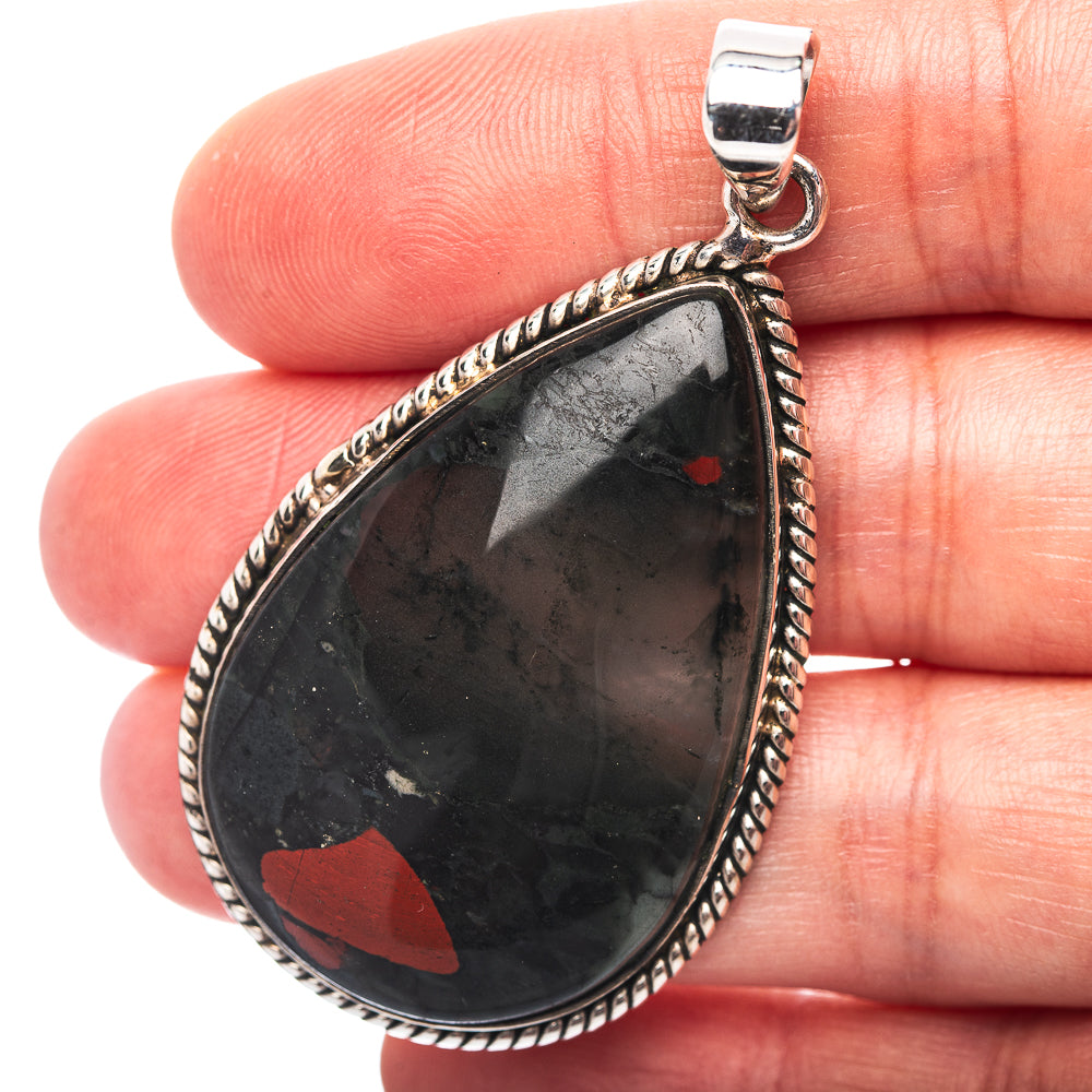 Premium Bloodstone Pendant 2 1/4" (.925 Sterling Silver)
