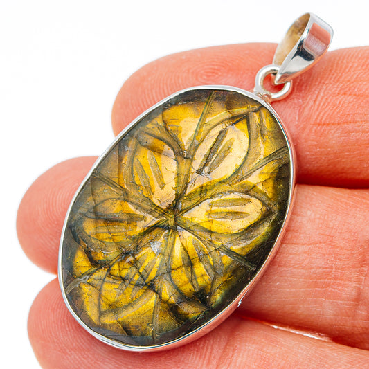 Hand Carved Premium Labradorite Pendant 1 3/4" (.925 Sterling Silver)