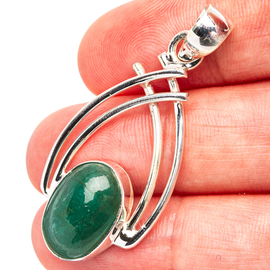 Zambian emerald pendant, oval green stone in .925 sterling silver with curved prongs