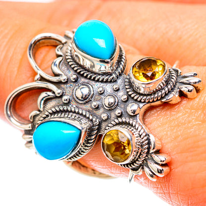 Large Sleeping Beauty Turquoise, Citrine Ring Size 8.5 (925 Sterling Silver) RING137928