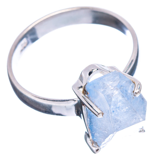 Sterling silver ring with large faceted light-blue quartz, side view, size 8