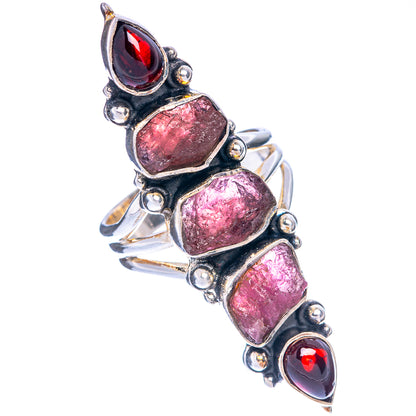 Large Rough Pink Tourmaline, Garnet Ring Size 7 (925 Sterling Silver) R145297
