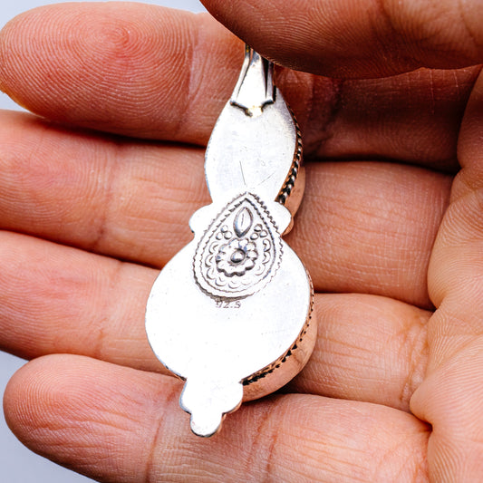 Tibetan Made Vintage Turquoise Pendant 2 3/8" (.925 Sterling Silver)