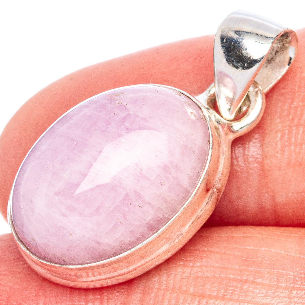 Oval pink kunzite pendant in 925 sterling silver bezel with rounded bail