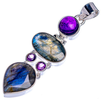 Labradorite, Amethyst Pendant 2 1/4" (925 Sterling Silver) P39783