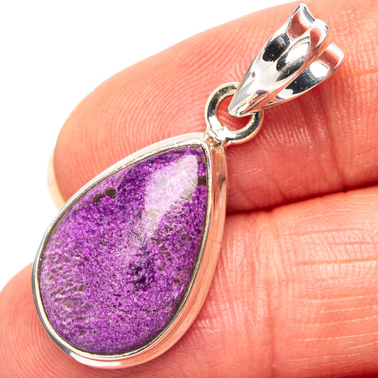 Sterling silver phosphosiderite pendant with purple teardrop stone and bail