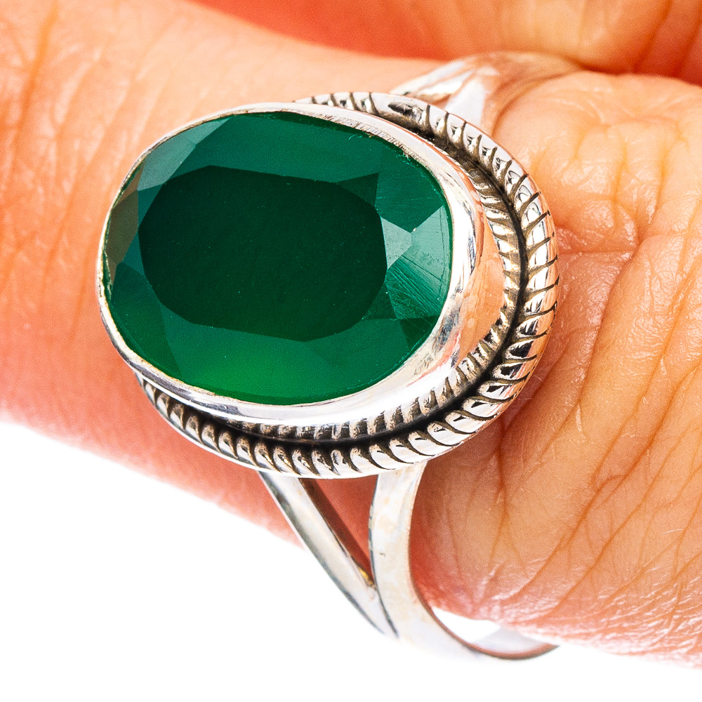 Green Onyx Ring Size 8.5 (925 Sterling Silver) R7920