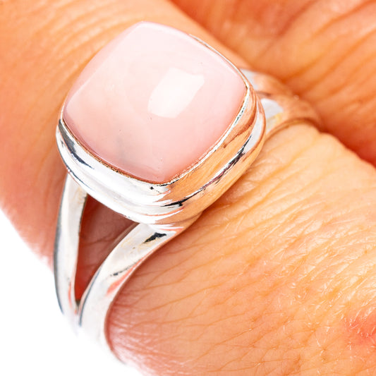 Sterling silver ring with pink oval opal cabochon, size 8.5