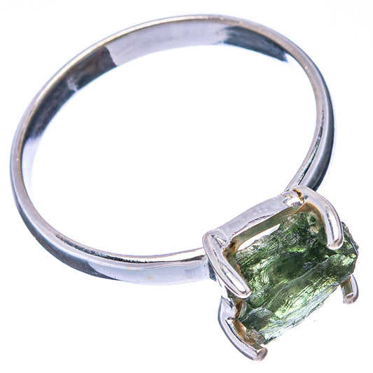 Sterling silver moldavite ring, size 9.5, green rough stone on round band