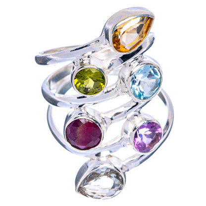 Large Citrine, Peridot, Blue Topaz, Ruby, Amethyst, White Quartz Ring Size 7.75 (925 Sterling Silver) R144516