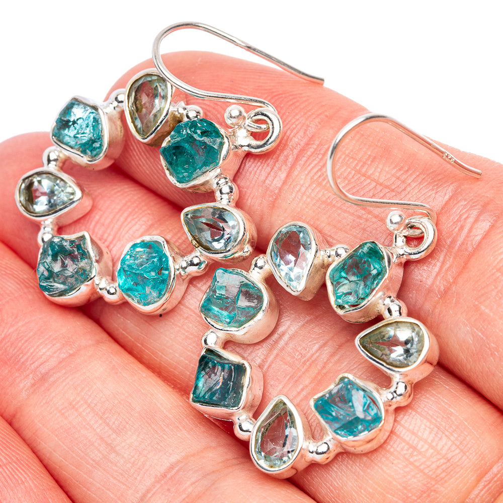 Premium Apatite, Blue Topaz Earrings 1 1/2" (925 Sterling Silver) E1635