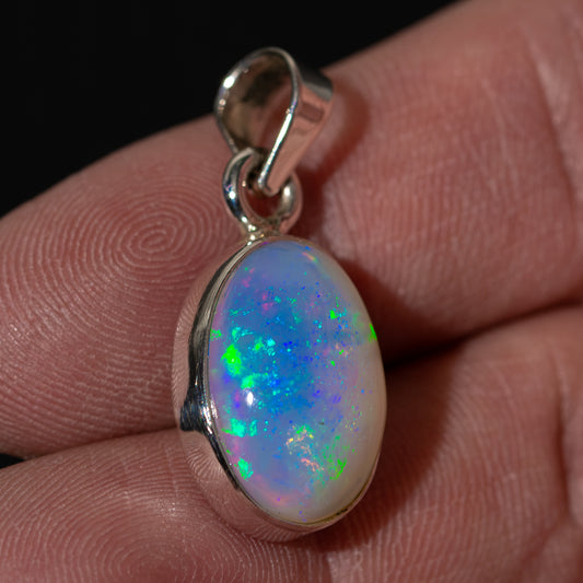 Ethiopian Water Opal Pendant 1 1/8" (.925 Sterling Silver)