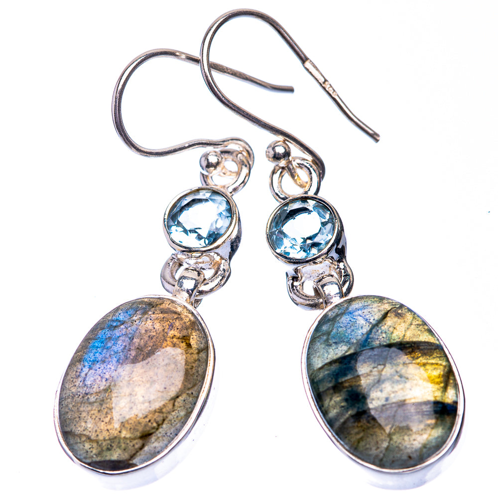 Labradorite, Blue Topaz Earrings 1 5/8" (925 Sterling Silver) E432566