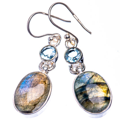 Labradorite, Blue Topaz Earrings 1 5/8" (925 Sterling Silver) E432566