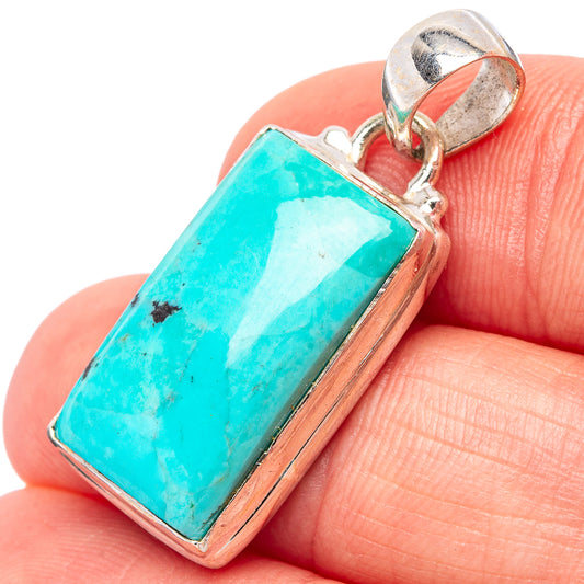 Turquoise rectangular pendant in .925 sterling silver frame, close-up on bail