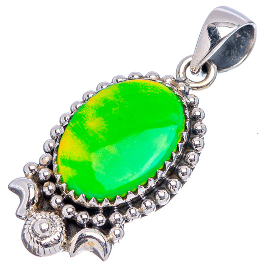 925 sterling silver opal pendant with bright green oval cabochon and ornate silver setting