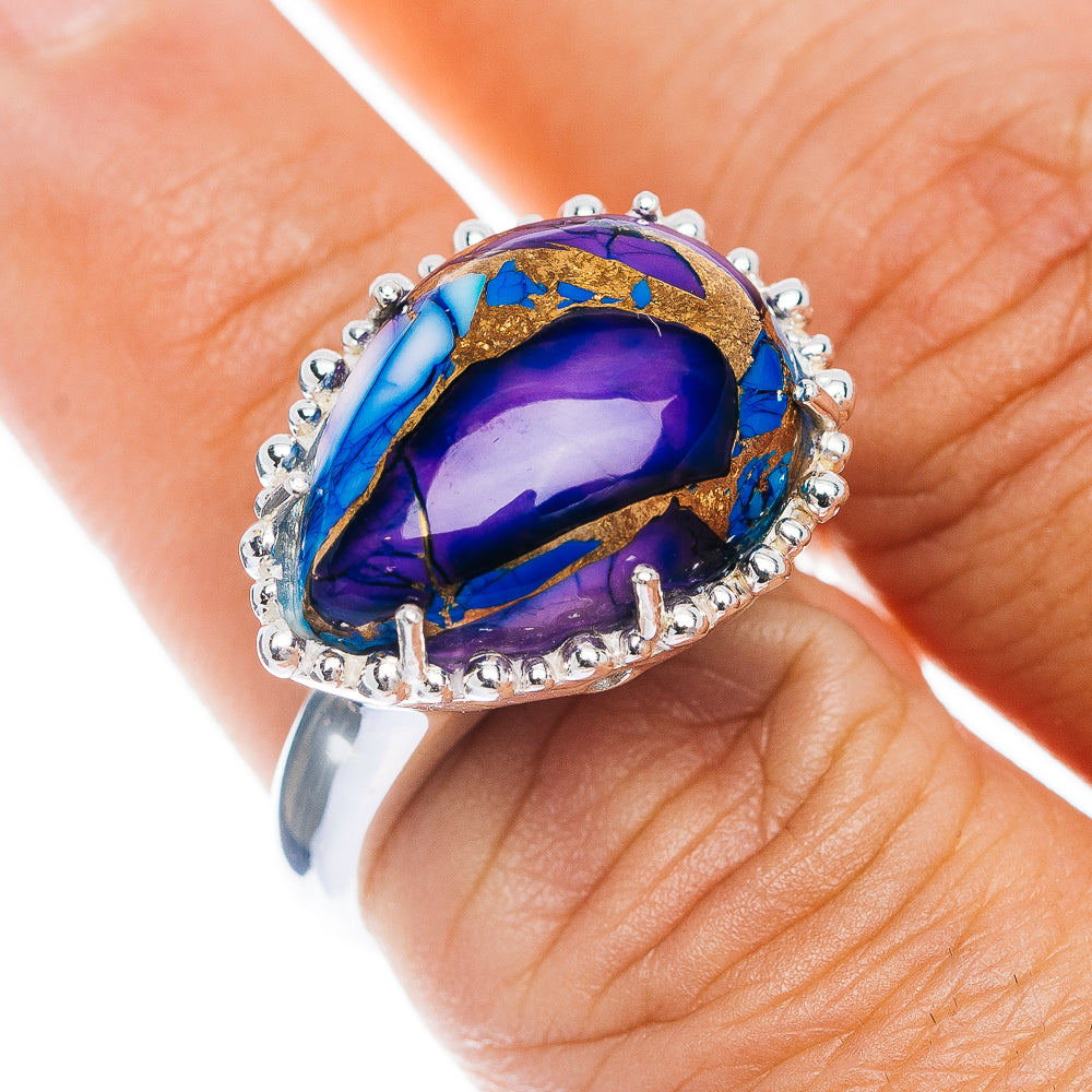 Exclusive Violet Blue Dahlia Mohave Turquoise Ring Size 7.75 (.925 Sterling Silver)