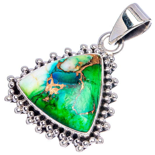 Triangular turquoise pendant with .925 sterling silver bead halo and bail loop