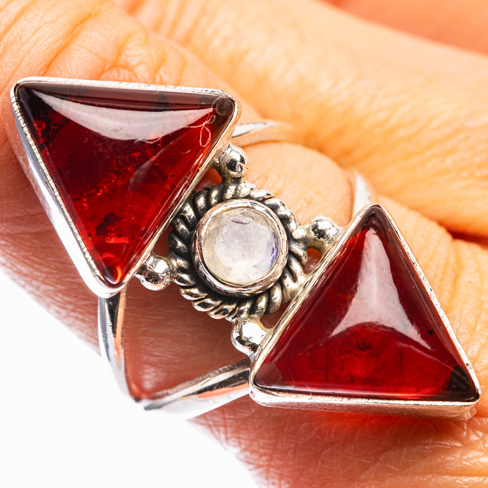 Large Baltic Amber, Rainbow Moonstone Ring Size 9 (925 Sterling Silver) R142341