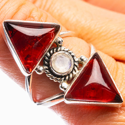 Large Baltic Amber, Rainbow Moonstone Ring Size 9 (925 Sterling Silver) R142341