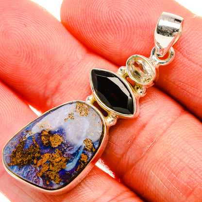 Boulder Opal, Black Onyx, White Quartz 925 Sterling Silver Pendant 1 7/8" (925 Sterling Silver) PD38365