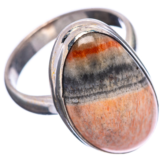 .925 sterling silver oval cabochon ring with orange, gray, and black banded stone