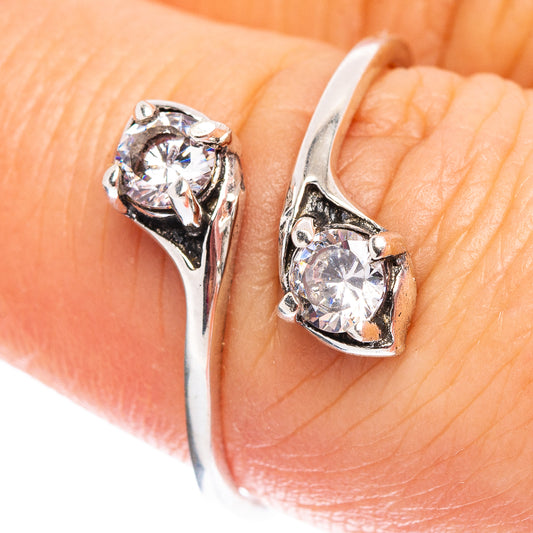 Sterling silver ring with two round cubic zirconia stones in openwork setting