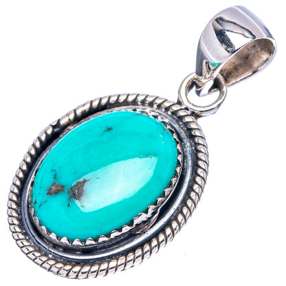 Turquoise oval cabochon pendant with .925 sterling silver round rope bezel and bail