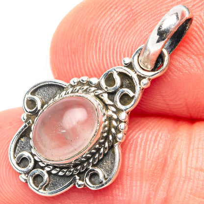 Dainty Rose Quartz Pendant 1 1/8" (.925 Sterling Silver)
