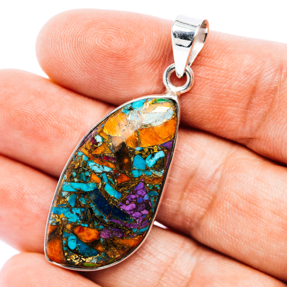 Large Premium Fiesta Kingman Turquoise Pendant 2" (.925 Sterling Silver)