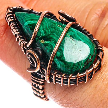 Malachite Wire Wrap Ring Size 6 (Oxidized Copper)