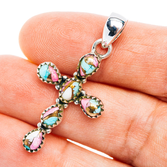 Southwestern Style Cotton Candy Turquoise Cross Pendant 1 5/8" (.925 Sterling Silver)
